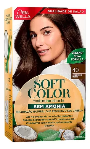 Tintura Wella Soft Color 40 Castanho Médio 35g hidratação brilho