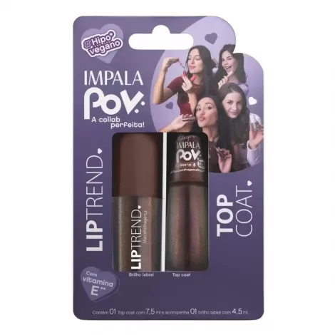 Kit Impala POV Top Coat 7ml + Gloss Labial Marcella 7ml brilho hidratante vegano hipoalergênico
