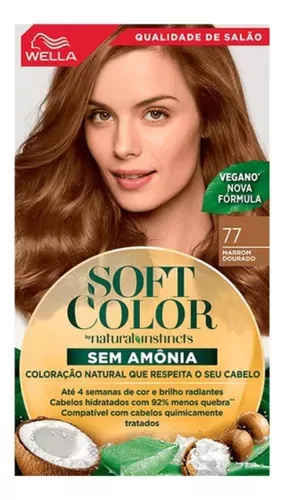 Tintura Wella Soft Color 77 Marrom Dourado 35g hidratação brilho