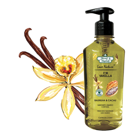 Flores & Vegetais Sabonete Líquido Baunilha Cacau 310ml hidratante perfumado