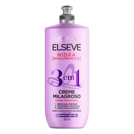 Elseve Creme Milagroso 3 em 1 Hidra Hialurônico 500ml hidratante nutritivo