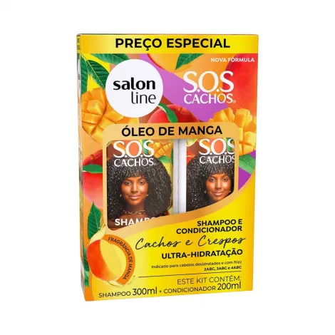 Kit Salon Line SOS Cachos Óleo de Manga Shampoo 300ml Condicionador 200ml hidratação brilho